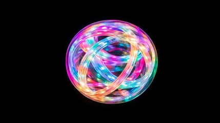 Captivating long exposure shot of LED lights in motion, producing mesmerizing patterns against a dark background. This abstract photograph conveys a sense of movement and modernity for tech-related