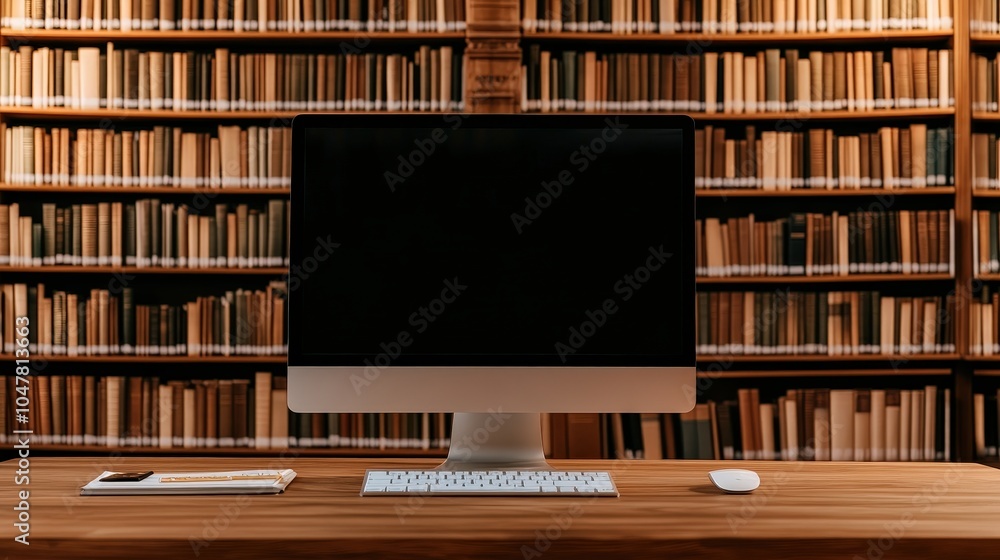Poster modern workspace in library with free wi-fi access