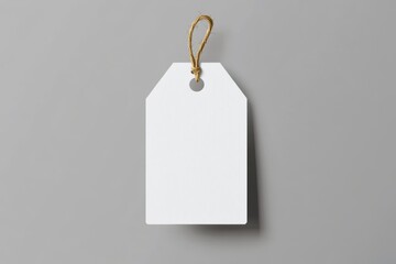 Minimalist mockup of a white paper hang tag against a smooth gray background, ideal for branding and product labeling