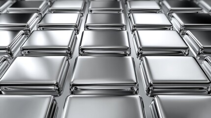 Minimalistic platinum square pattern, symmetric design with a polished chrome finish, subtle shadows and reflections, modern, clean aesthetic, high-detail render