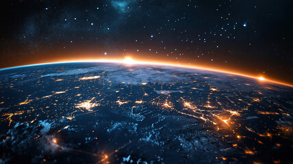 Obraz premium Elegant depiction of a dotted line launch surrounding a digital Earth symbolizing globalization