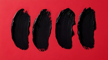 Black Paint Strokes on Red Background, Abstract Image, Texture, Pattern Background, Wallpaper, Cover and Screen for Smartphone, PC, Laptop, 9:16 and 16:9 Format