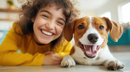A cheerful young child wearing blue headphones sits at a table with colorful toy blocks against a blue backdrop, exuding playful energy and creativity.