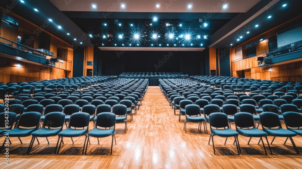 Poster empty auditorium with rows of chairs ready for event