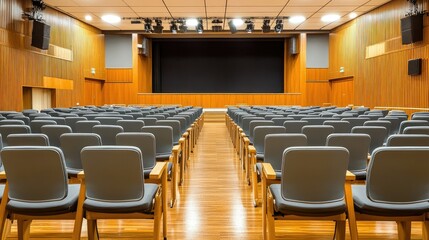 Fototapeta premium Empty auditorium with rows of chairs ready for event