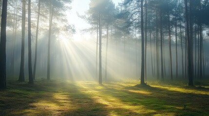 Obraz premium Misty Morning in a Pine Forest