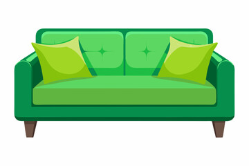 Nice green sofa with pillows over white background