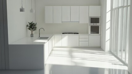 Fototapeta premium Interior of modern kitchen with white walls. Modern kitchen. Ultra realistic. Photorealistic