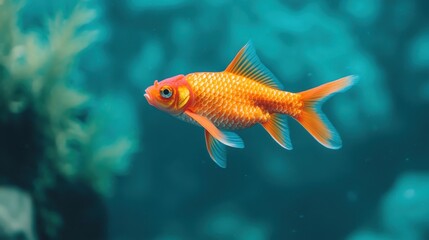 Fototapeta premium An elegant goldfish swimming gracefully in a serene underwater environment.