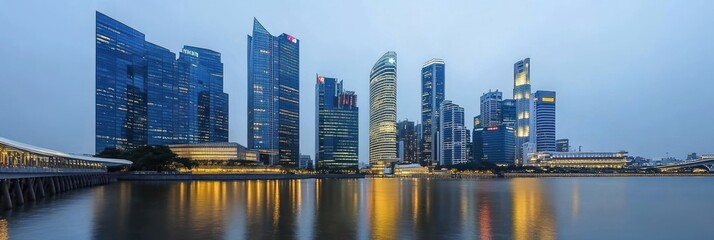 Obraz premium City skyline with modern architecture buildings reflecting in the water.