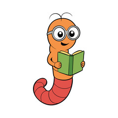  Cute Bookworm with Glasses Reading a Book – Cartoon Vector Illustration