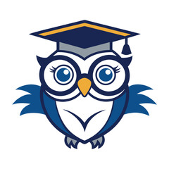 Wise Owl Mascot with Graduation Cap – Educational and Knowledgeable Cartoon Character Illustration