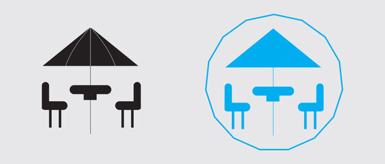 Terrace cafe icon in black and blue color icon. Vector illustration.
