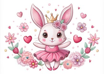 Obraz premium Adorable Little Pink Rabbit Dressed as Fairy with Sparkling Wings in Enchanting Nature Setting