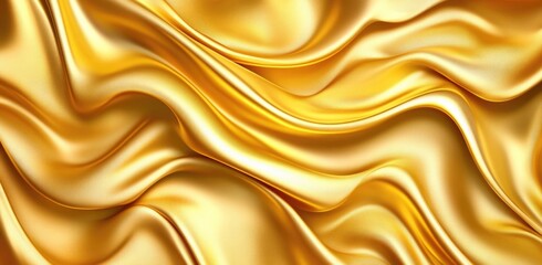 Luxurious Golden Silk Fabric with Elegant Wavy Texture, Shimmering Metallic Surface Background for Luxury Concepts