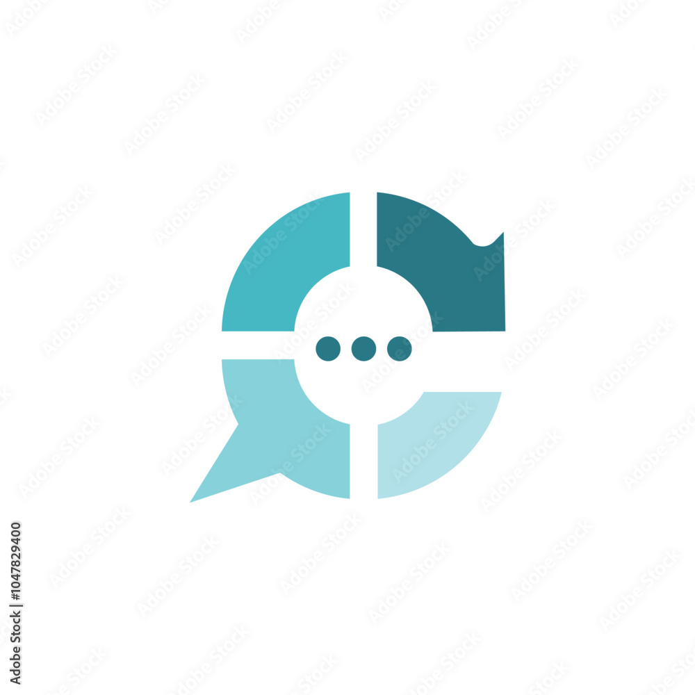 Poster an abstract design of a letter c in circular shape with speech text bubble and arrow for communicati