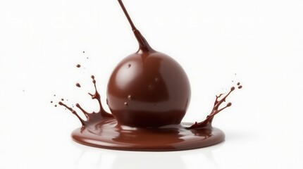 Fototapeta premium Chocolate ball with sauce splashing in air dessert concept with dark chocolate isolated on white background
