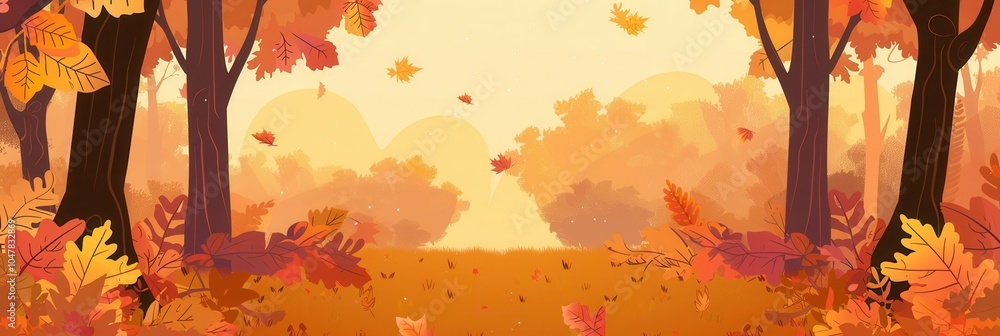 Poster a stunning autumn forest features trees bursting with bright fall leaves, creating a serene path for