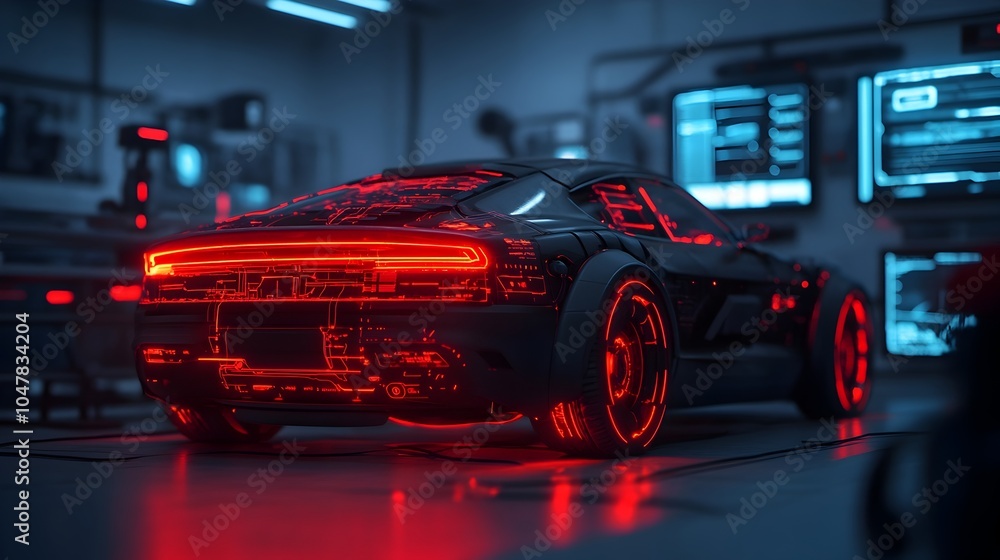 Poster automotive repair robot utilizing advanced laser tools to fix and service an electric vehicle in a f