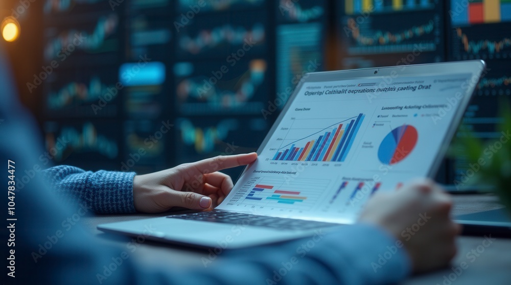 Poster analyst in business analytics and data management system reporting kpi metrics for corporate finance