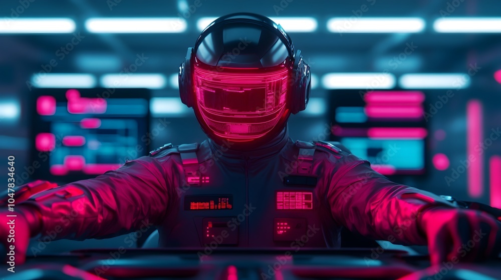 Aufkleber an ai powered robot meticulously performing maintenance on a futuristic high tech race car surrounde