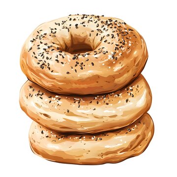 stacked sesame bagels on white background clip art preview