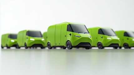Fototapeta premium Green logistics fleet of electric vans ready for delivery, focusing on sustainability, isolated on white background