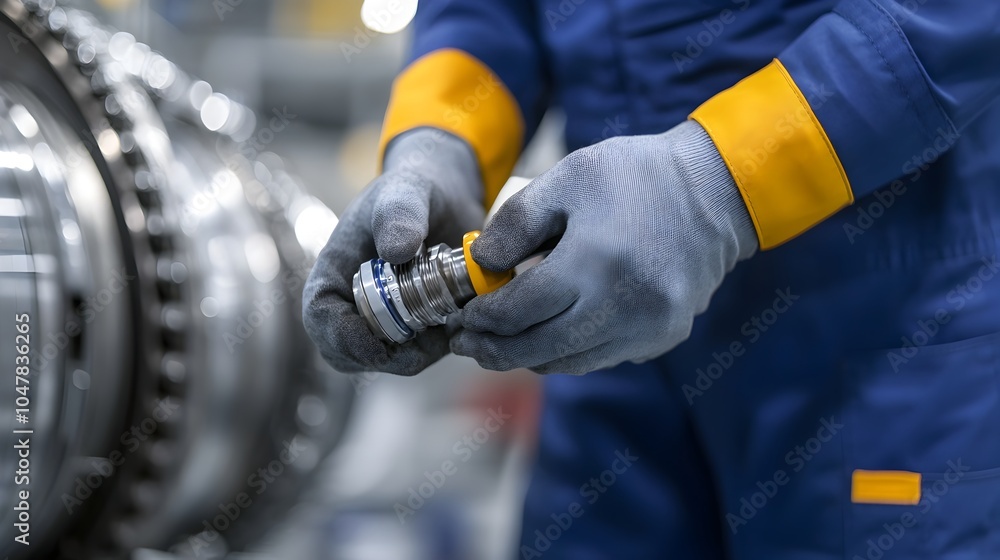 Poster close up shot of a mechanic s hands using a torque wrench to precisely adjust an aircraft landing ge