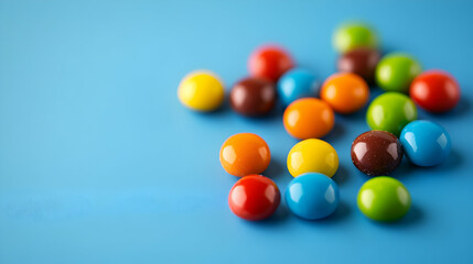Obraz premium Assorted Colorful Candies Displayed on a Vibrant Blue Background