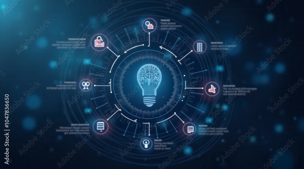 Poster machine learning process infographic with copy space technology concept blurred background