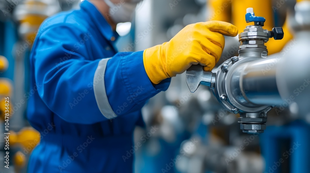 Poster close up view of an engineer or mechanic securing a fuel line or pipe using a wrench