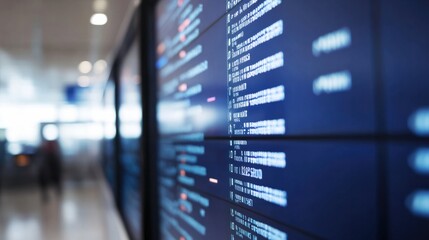 LED departure board listing domestic and international flights, isolated on white background