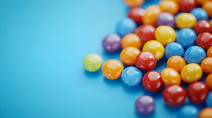 Obraz premium Colorful Candy Mix on Bright Blue Background - Vibrant Confectionery Display