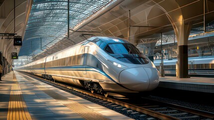 Fototapeta premium the calm situation of the train station is empty of passengers