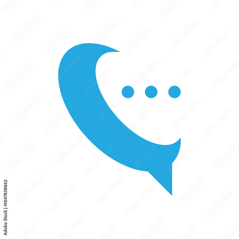 Poster a flat design of a letter c in speech bubble shape in blue color with three dots for communication r