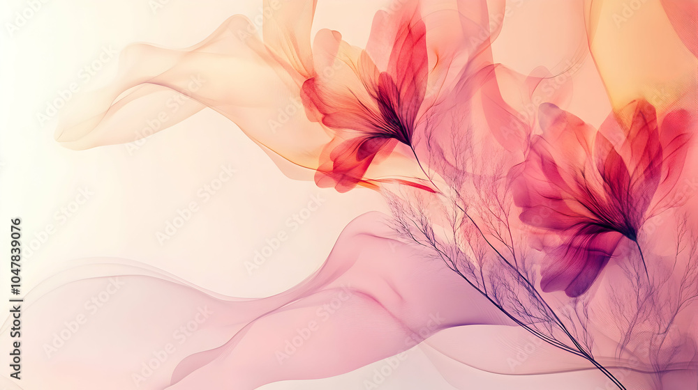 Poster elegant abstract floral banner with dynamic forms and amorphous shapes in soft color palette