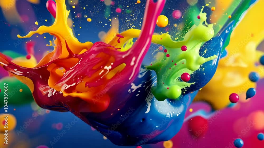 Poster colorful paint explodes in a vibrant splash, creating a mesmerizing abstract design