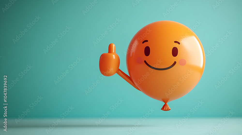 Poster happy balloon character expressing positivity with a thumbs up gesture in a colorful setting