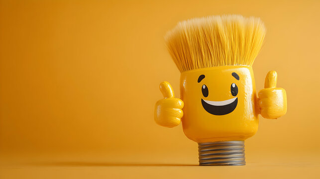 Cheerful Paintbrush Character Expressing Positivity with Thumbs Up Gesture Against a Colorful Background