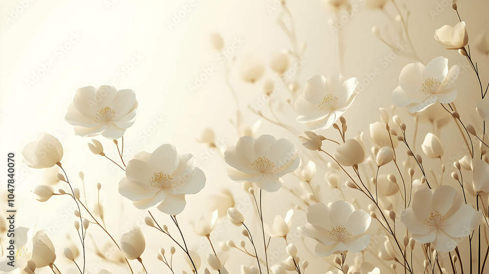 Poster minimalist vector style flower background with delicate floral elements in soft color palette