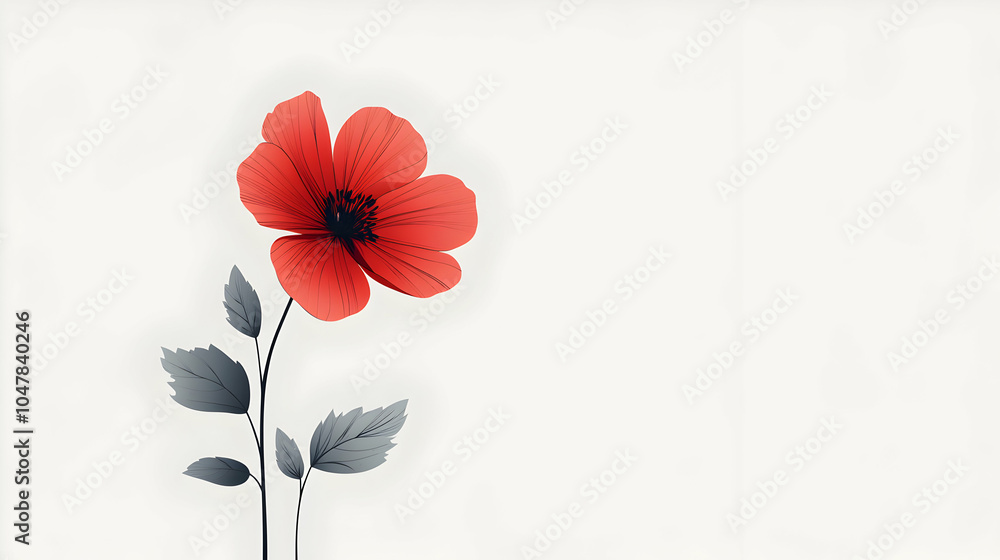 Poster minimalist vector flower design featuring simple blooms and leaf elements in soft color palette