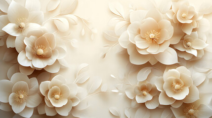 Modern Floral Background Featuring Clean Vector Flowers with Lush Greenery and Soft Color Palette