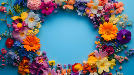 Multicolored Wildflower Wreath Framed in a Round Design, Perfect for Spa Decor and Natural Illustrations