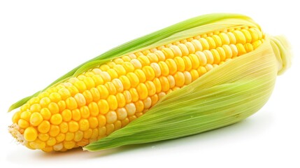 Fresh Corn Cob with Husk Partially Removed
