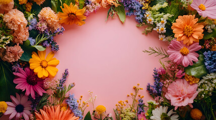 Multicolored Wildflower Wreath Encased in a Round Frame, Ideal for Spa and Wellness Themes