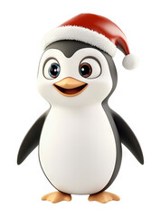 Fototapeta premium Festive Christmas Penguin Illustration with Santa Hat on Transparent Background for Holiday Designs and Overlays