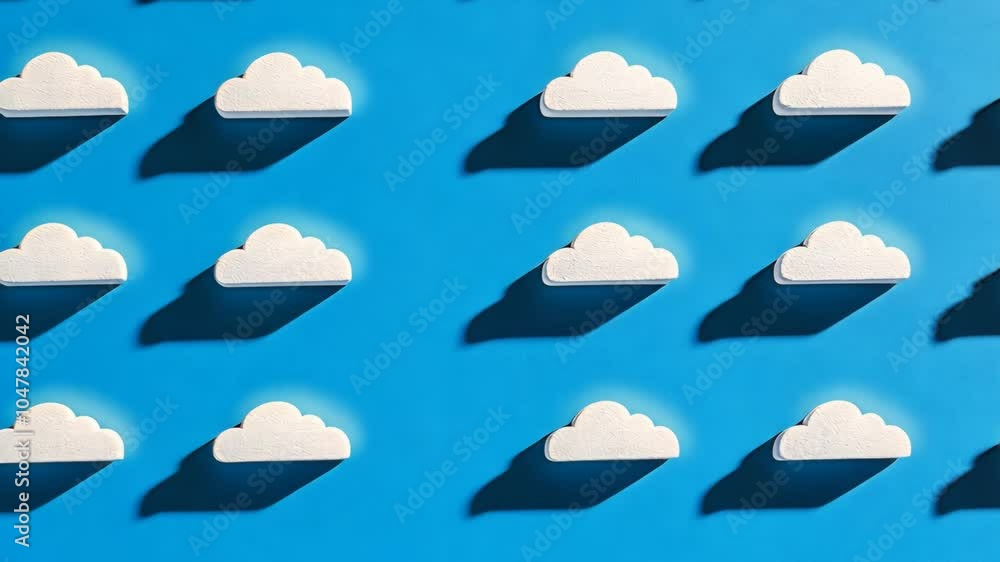 Poster white clouds are arranged in a pattern against a blue background