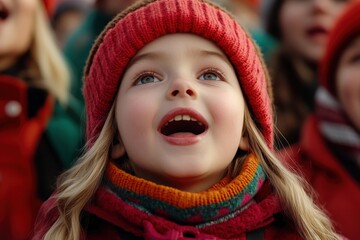 Fototapeta premium Joyful Christmas Carolers Fill Town Square with Festive Cheer, Holiday Traditions, Community Spirit, Winter Wonderland