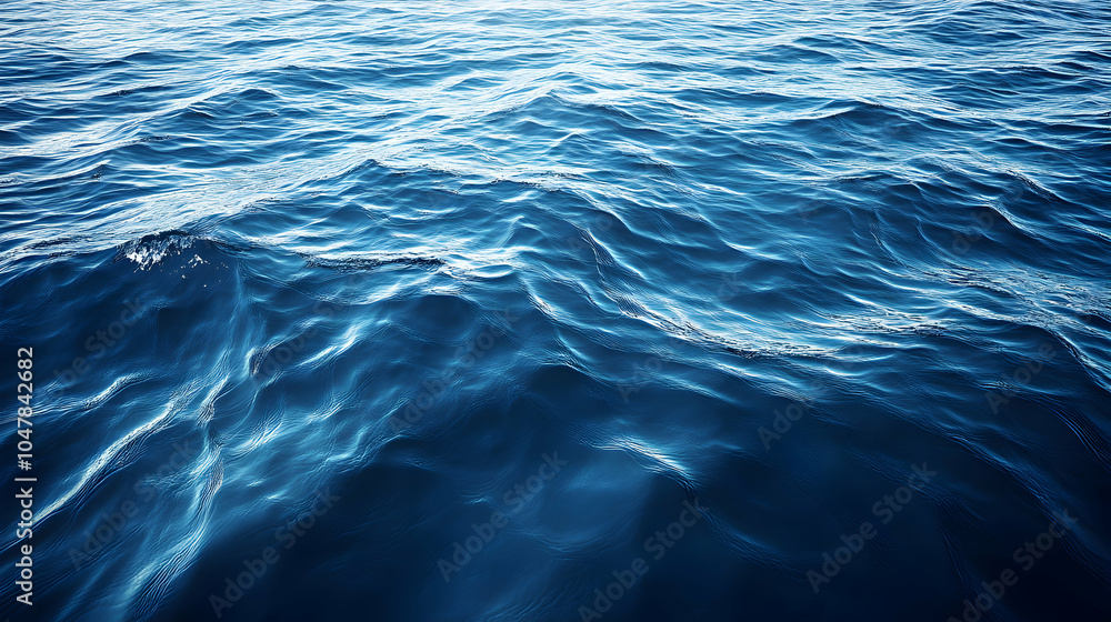 Poster aerial view of soft ocean waves gently rolling on the surface, captured from above in a serene coast