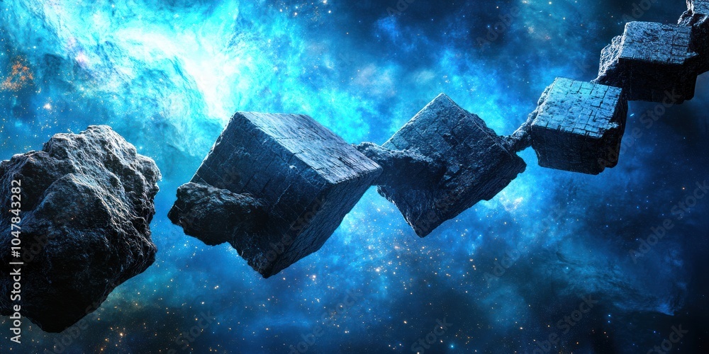 Sticker a chain of connected cubes floating in deep space.